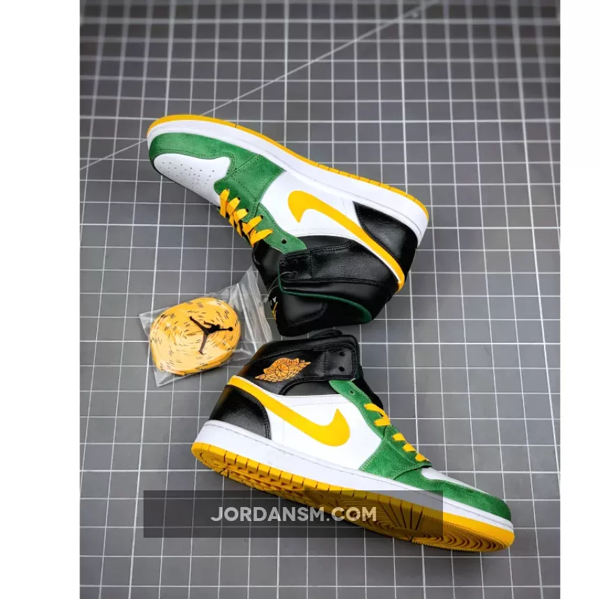 Air Jordan 1 Mid 'Sonics' Gorge Green/University Gold-White-Black 554724-307 Restock