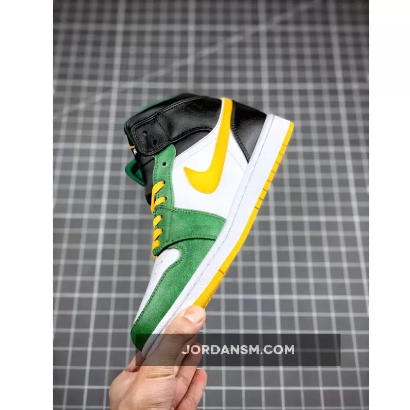 Air Jordan 1 Mid 'Sonics' Gorge Green/University Gold-White-Black 554724-307 Restock