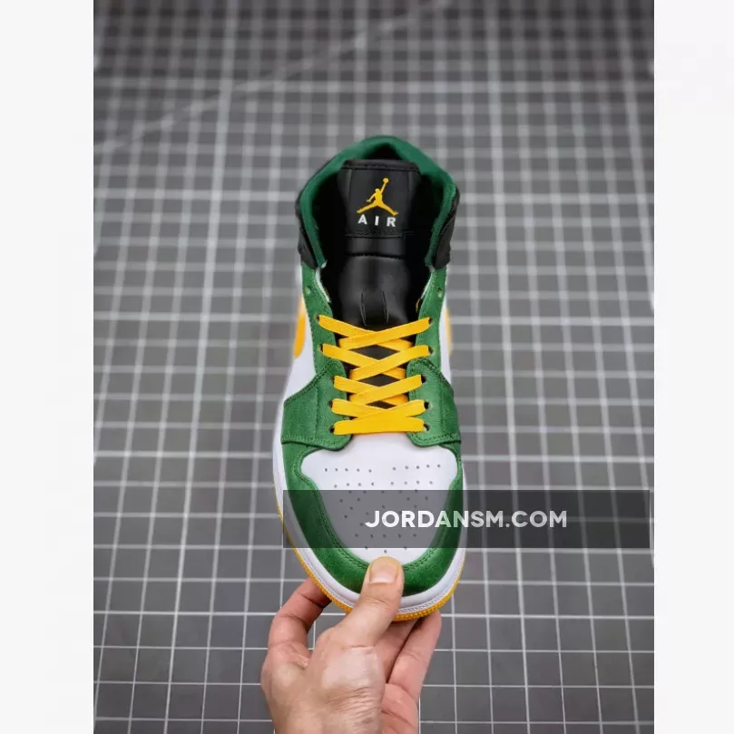 Air Jordan 1 Mid 'Sonics' Gorge Green/University Gold-White-Black 554724-307 Restock