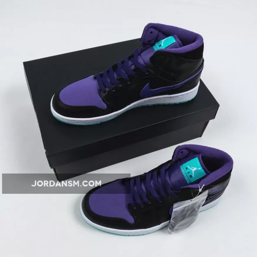 Air Jordan 1 Mid Black/Black-Grape Ice-New Emerald 554724-015 Restock
