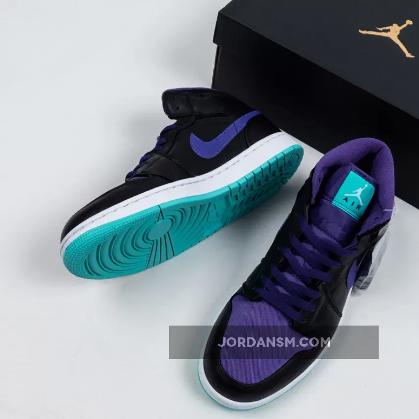 Air Jordan 1 Mid Black/Black-Grape Ice-New Emerald 554724-015 Restock