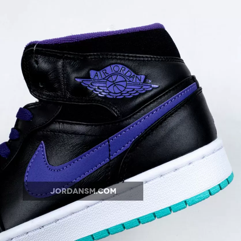 Air Jordan 1 Mid Black/Black-Grape Ice-New Emerald 554724-015 Restock