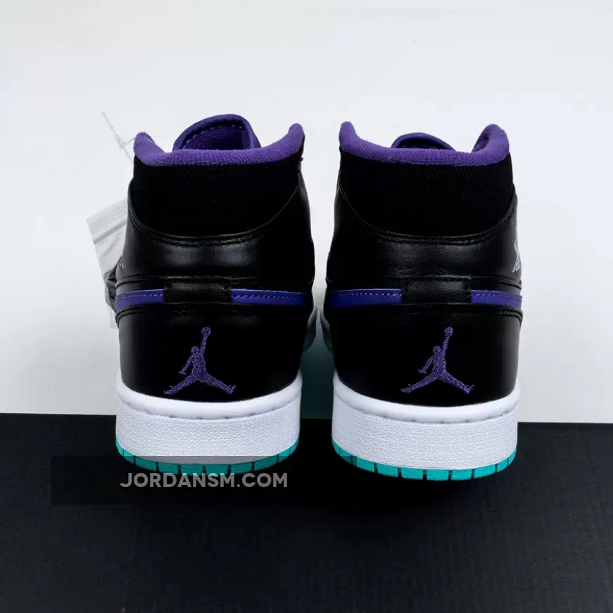 Air Jordan 1 Mid Black/Black-Grape Ice-New Emerald 554724-015 Restock