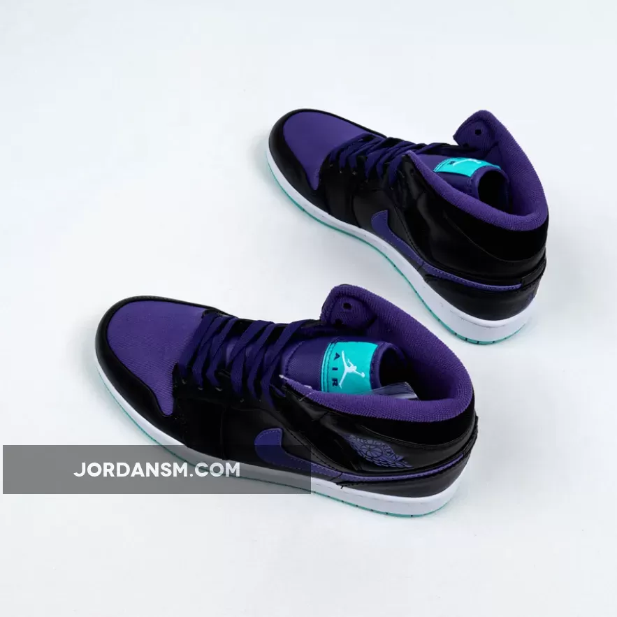 Air Jordan 1 Mid Black/Black-Grape Ice-New Emerald 554724-015 Restock