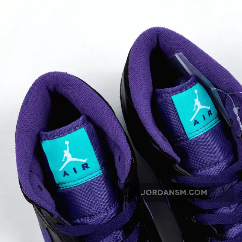 Air Jordan 1 Mid Black/Black-Grape Ice-New Emerald 554724-015 Restock