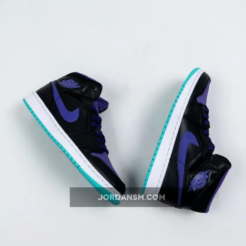Air Jordan 1 Mid Black/Black-Grape Ice-New Emerald 554724-015 Restock