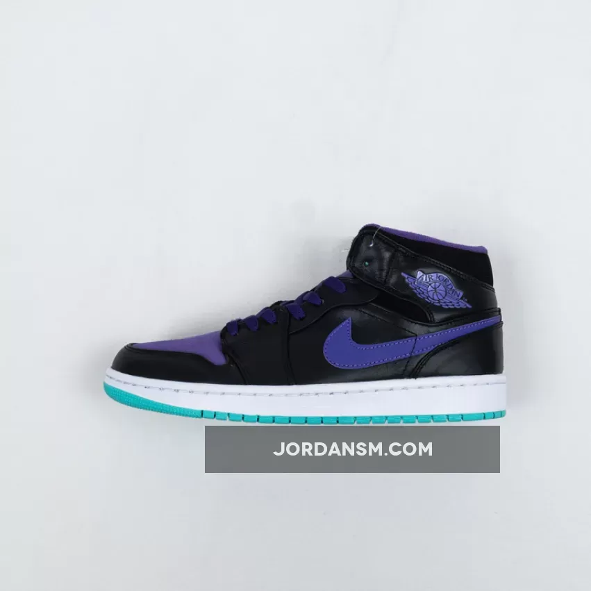 Air Jordan 1 Mid Black/Black-Grape Ice-New Emerald 554724-015 Restock