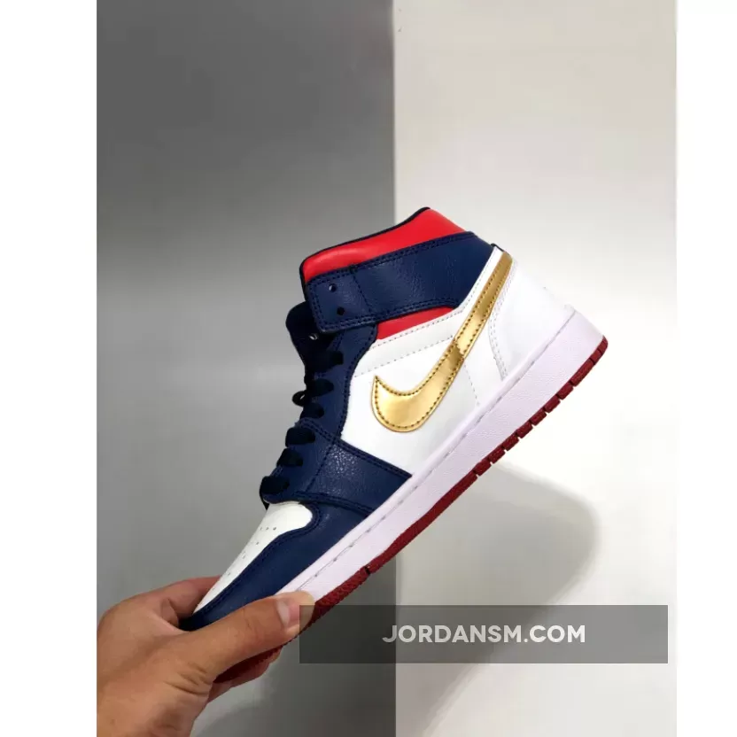 Air Jordan 1 Mid 'Olympic' White Navy Gold BQ6931-104 Online