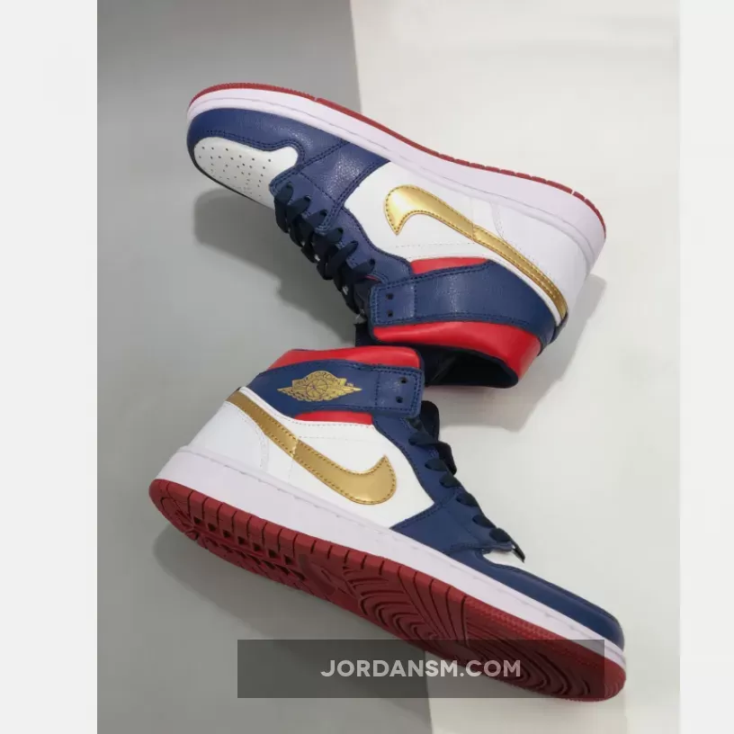 Air Jordan 1 Mid 'Olympic' White Navy Gold BQ6931-104 Online