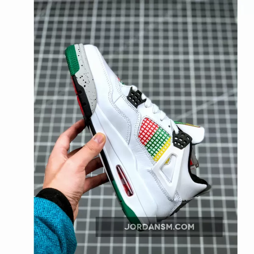 Air Jordan 4 'Carnival' White/University Red-Lucid Green-Black / jordan 4 retro white/university red/lucid green