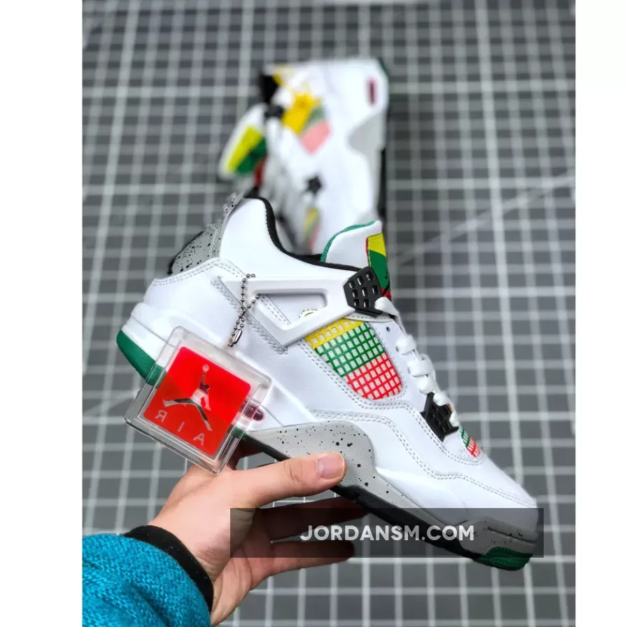 Air Jordan 4 'Carnival' White/University Red-Lucid Green-Black / jordan 4 retro white/university red/lucid green