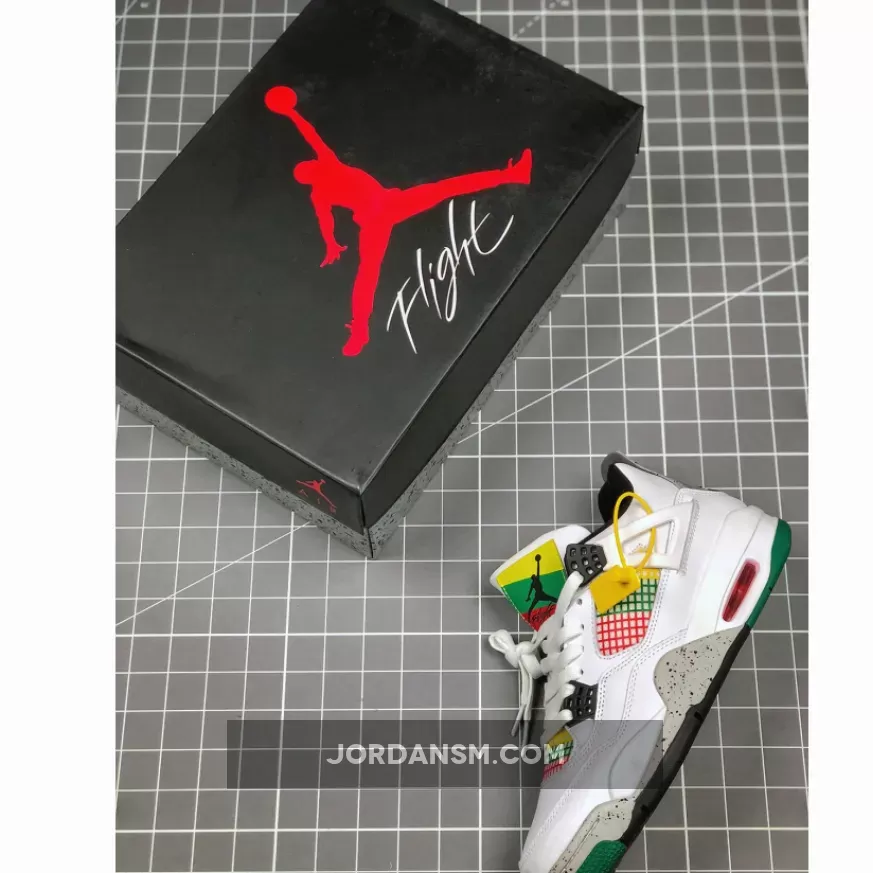 Air Jordan 4 'Carnival' White/University Red-Lucid Green-Black / jordan 4 retro white/university red/lucid green