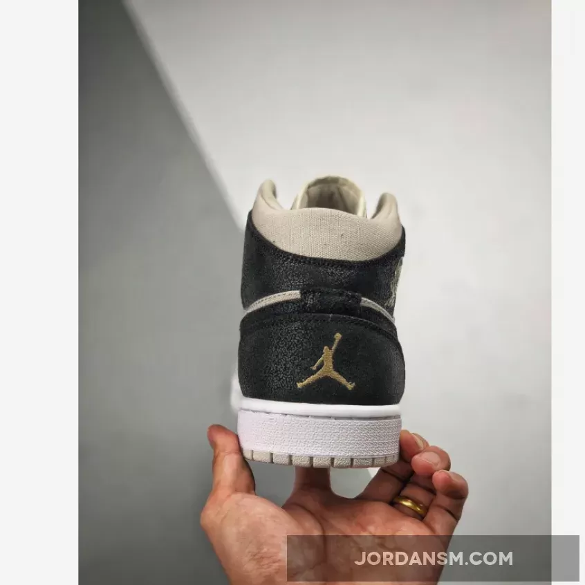 Air Jordan 1 Mid Light Bone Metallic Gold 554725-023 Restock
