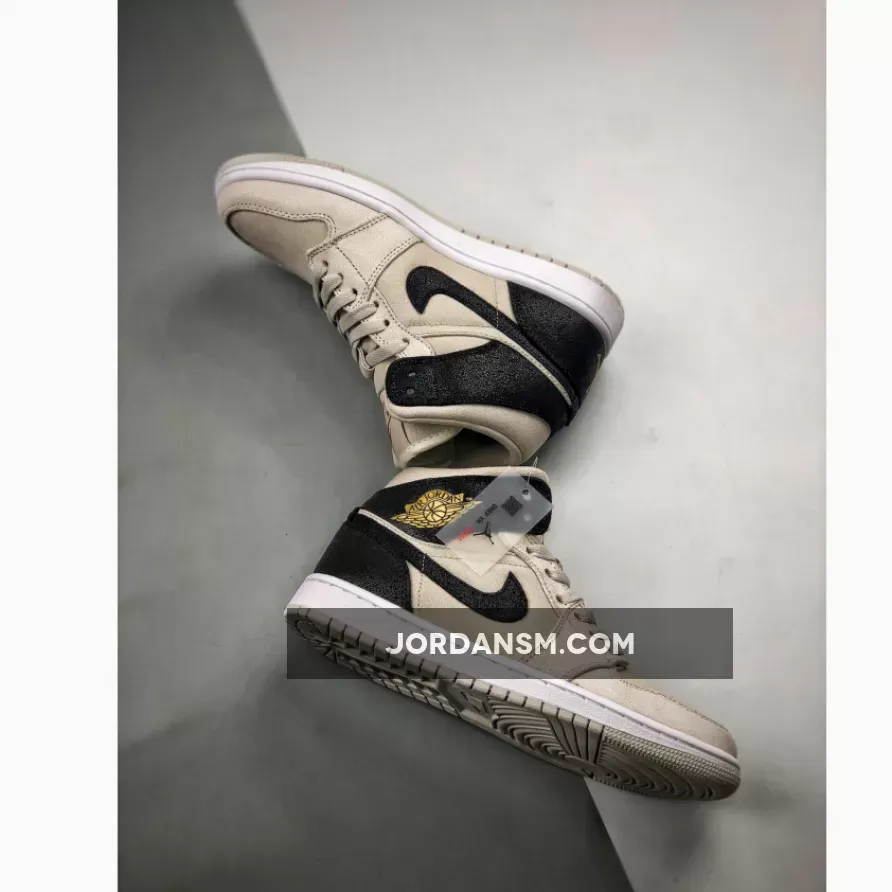 Air Jordan 1 Mid Light Bone Metallic Gold 554725-023 Restock