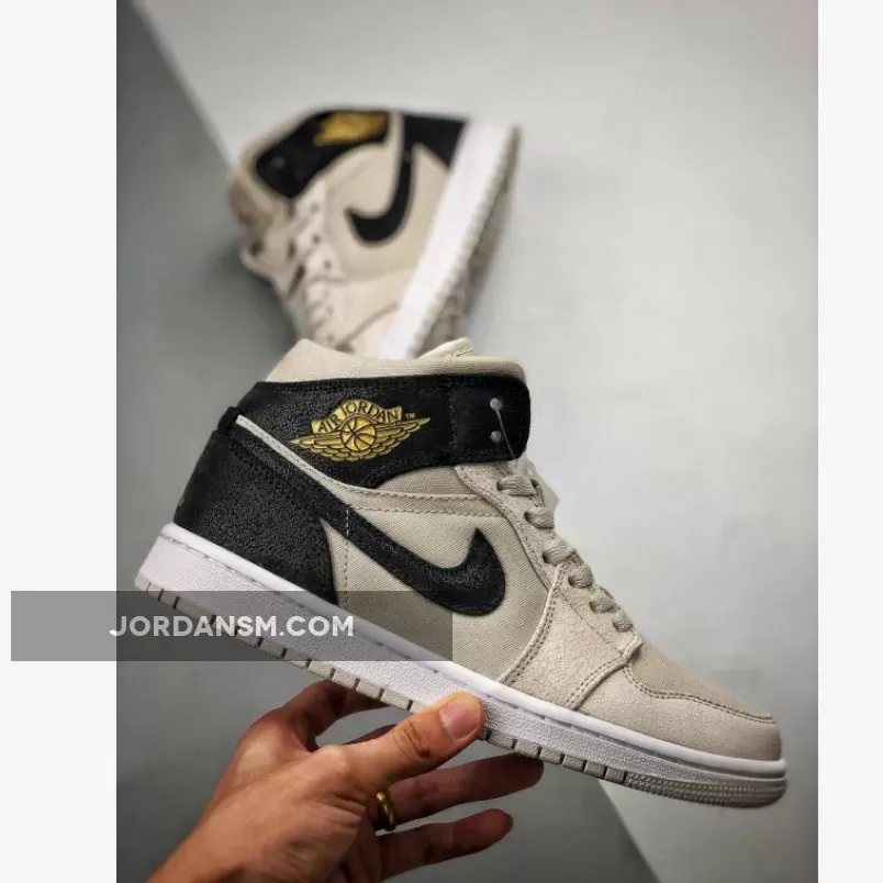 Air Jordan 1 Mid Light Bone Metallic Gold 554725-023 Restock