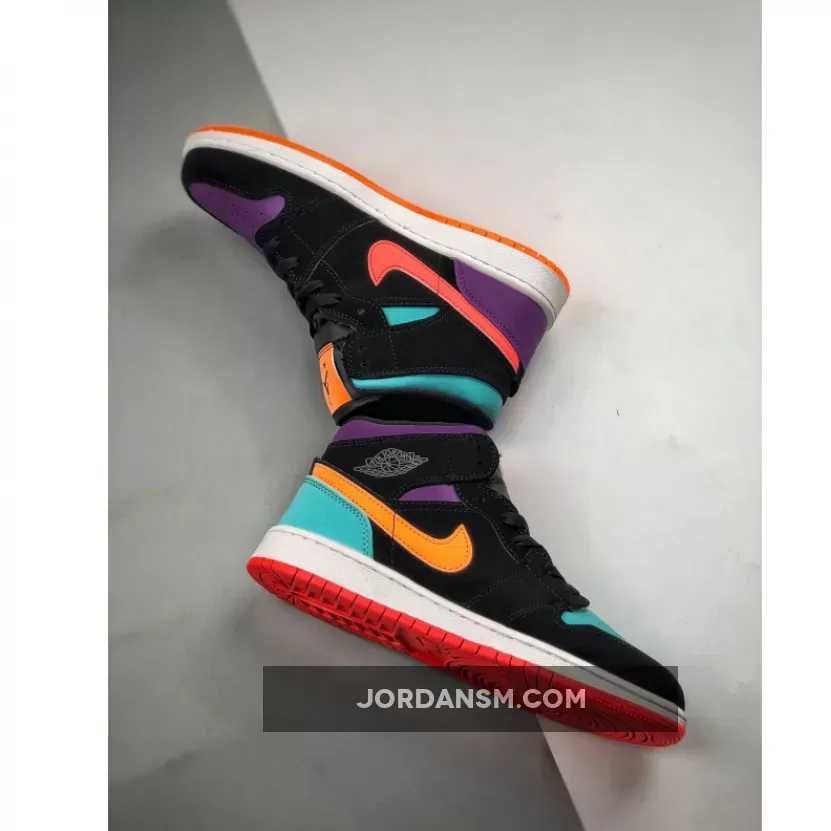 Air Jordan 1 Mid 'Multi-Color' Black/Total Orange / nike air jordan mid black multicolor