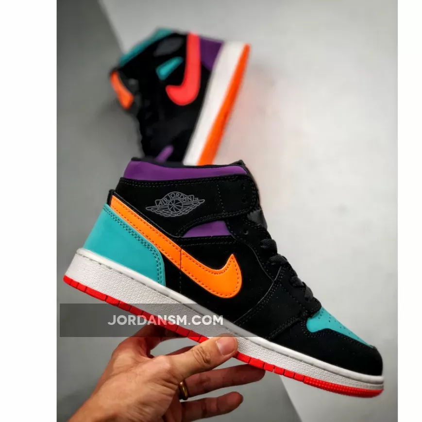 Air Jordan 1 Mid 'Multi-Color' Black/Total Orange / nike air jordan mid black multicolor