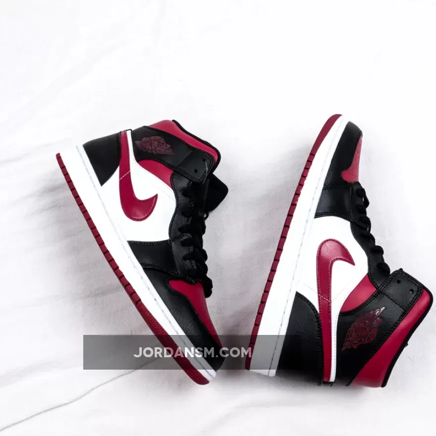 Air Jordan 1 Mid 'Bred Toe' White Black Red 554724-066 Restock
