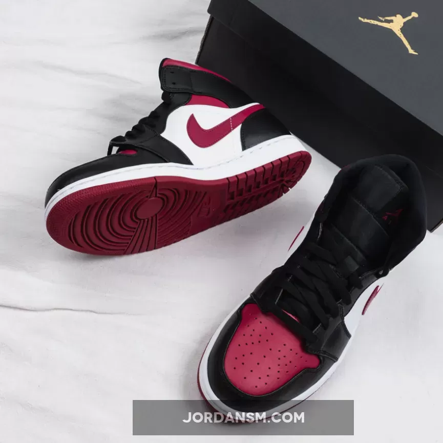 Air Jordan 1 Mid 'Bred Toe' White Black Red 554724-066 Restock