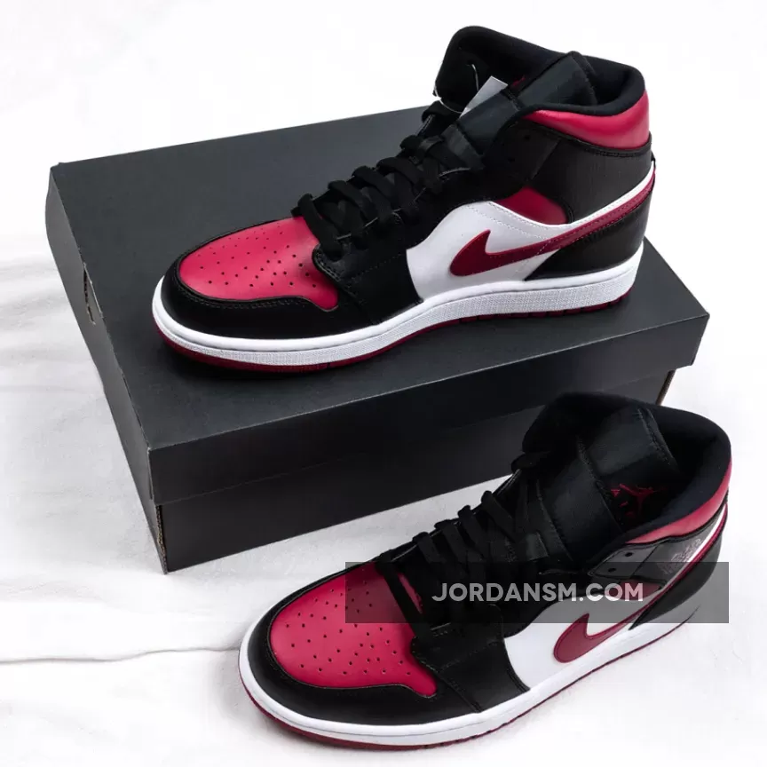 Air Jordan 1 Mid 'Bred Toe' White Black Red 554724-066 Restock