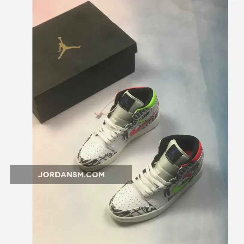 Air Jordan 1 Mid Print White Black Green Red 554724-119 Restock