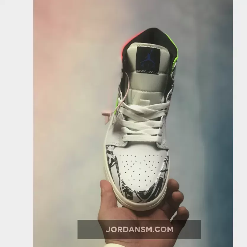 Air Jordan 1 Mid Print White Black Green Red 554724-119 Restock