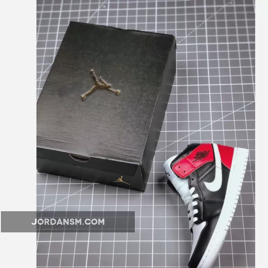 Air Jordan 1 Mid Black/White-Noble Red BQ6472-016 / jordan 1 mid black/white/noble red women's shoe