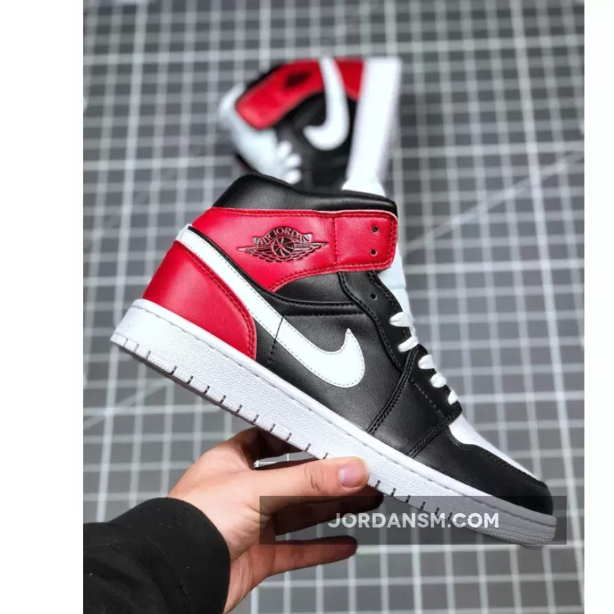 Air Jordan 1 Mid Black/White-Noble Red BQ6472-016 / jordan 1 mid black/white/noble red women's shoe