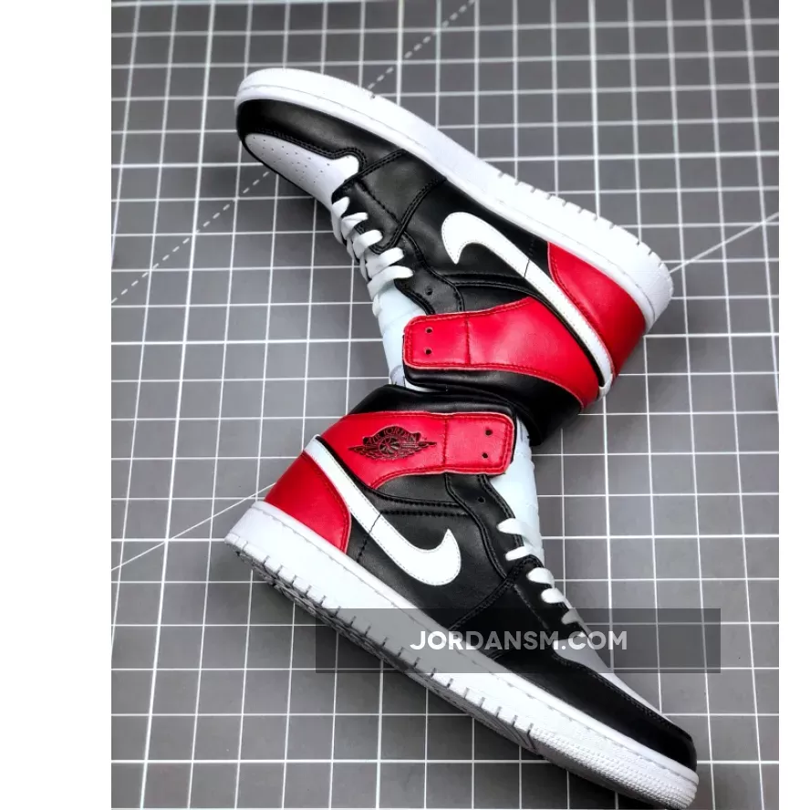 Air Jordan 1 Mid Black/White-Noble Red BQ6472-016 / jordan 1 mid black/white/noble red women's shoe