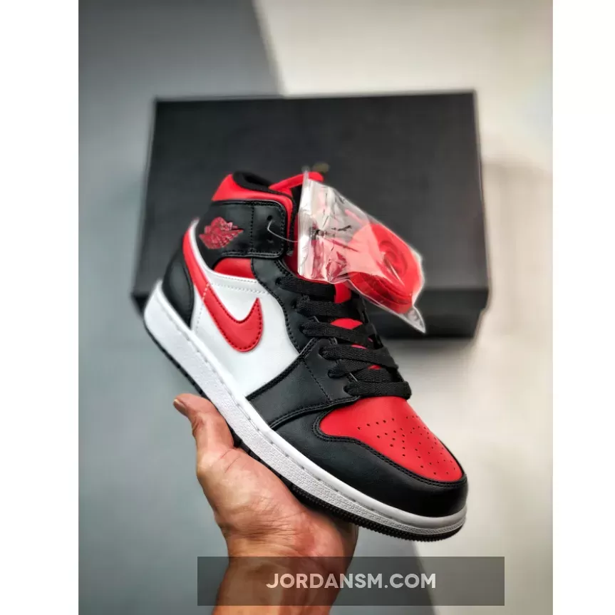 Air Jordan 1 Mid 'Bred Toe' Black/White-Fire Red 554724-079 New Releases