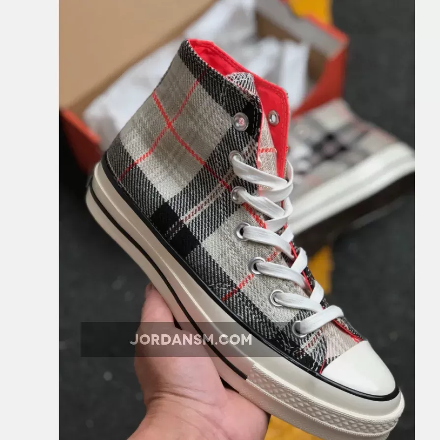 Converse Plaid Chuck 70 High Top Pale Putty/Bright Crimson 166496C Restock