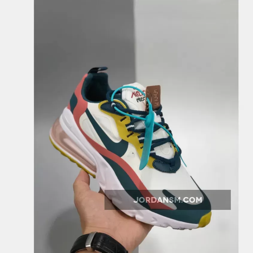 Nike Air Max 270 React White/Midnight Turquoise-Yellow CT1264-103 #air max 270 turquoise