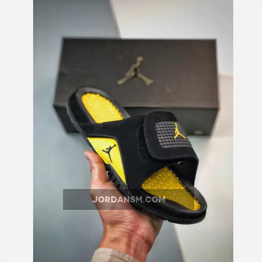 jordan hydro 4 slide thunder black yellow